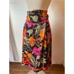 Y2K Vintage Banana Republic Silk Brown Tropical Floral Wrap Swim Skirt Size XS